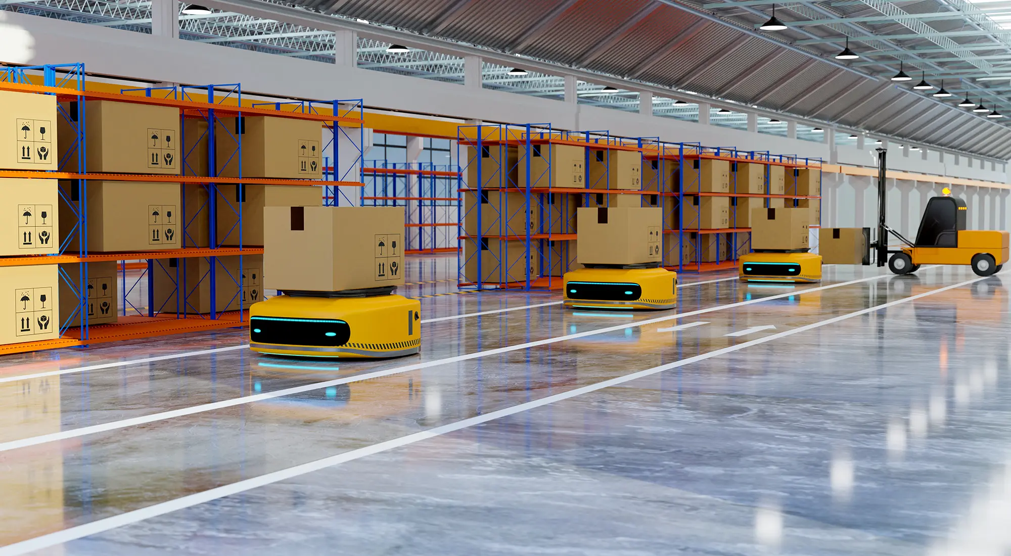 Automated handling robot operating in an industrial facility